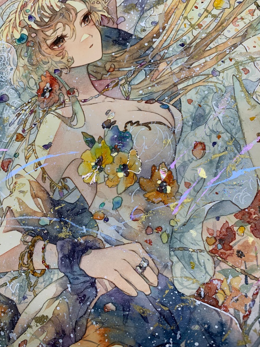 オリジナル　手描きイラスト 女の子　「花の踊り子」　A4サイズ_画像5