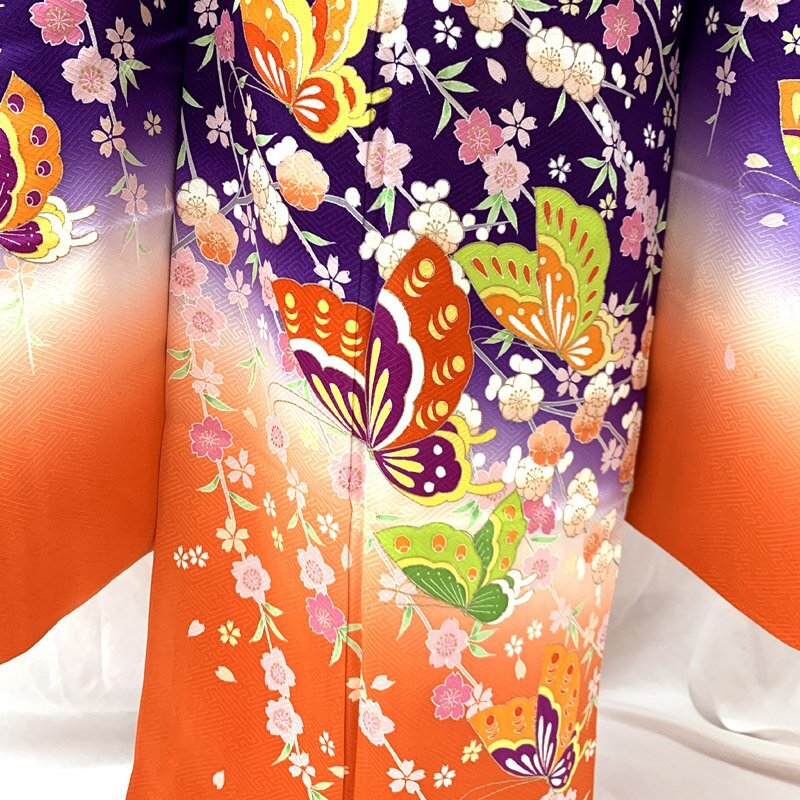 # "Семь, пять, три" 7 лет женщина . кимоно & двойной пояс obi & длинное нижнее кимоно бабочка Sakura # состояние хороший 403ag52