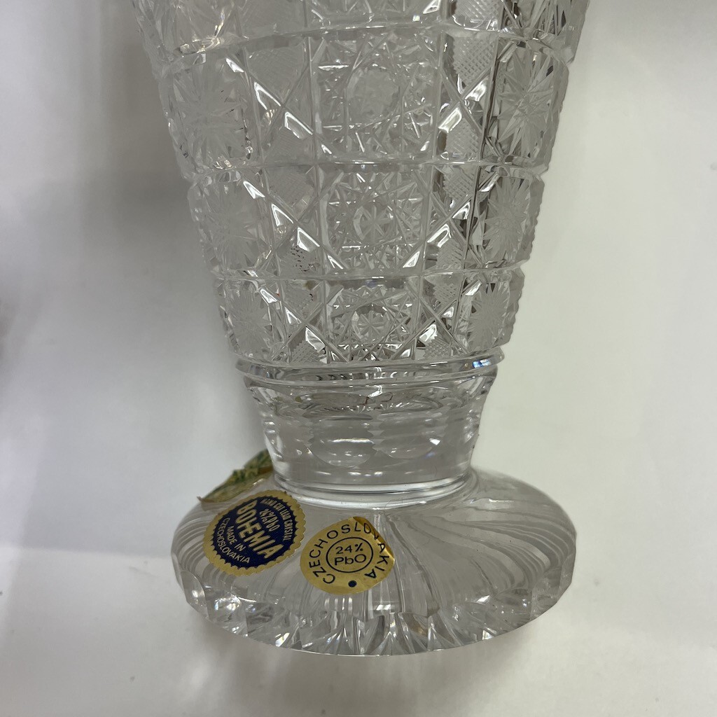 未使用 ボヘミアガラス BOHEMIAN GLASS クリスタル 花瓶 フラワーベース 花器 チェコスロバキア 2個まとめて 室D0305-3_画像9