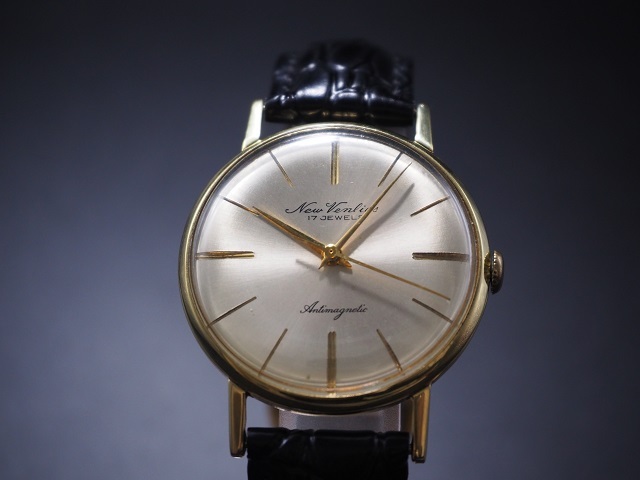 NEW　VENLIES　SWISS製　17石　手巻き　アンティーク腕時計　アンチマグネチック　分解注油済み　稼働品　1960年代頃　新品ベルト付_画像2