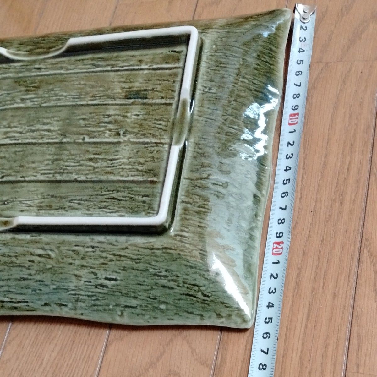 未使用品　織部長角皿　　　37×26 グリーン 大皿 陶器