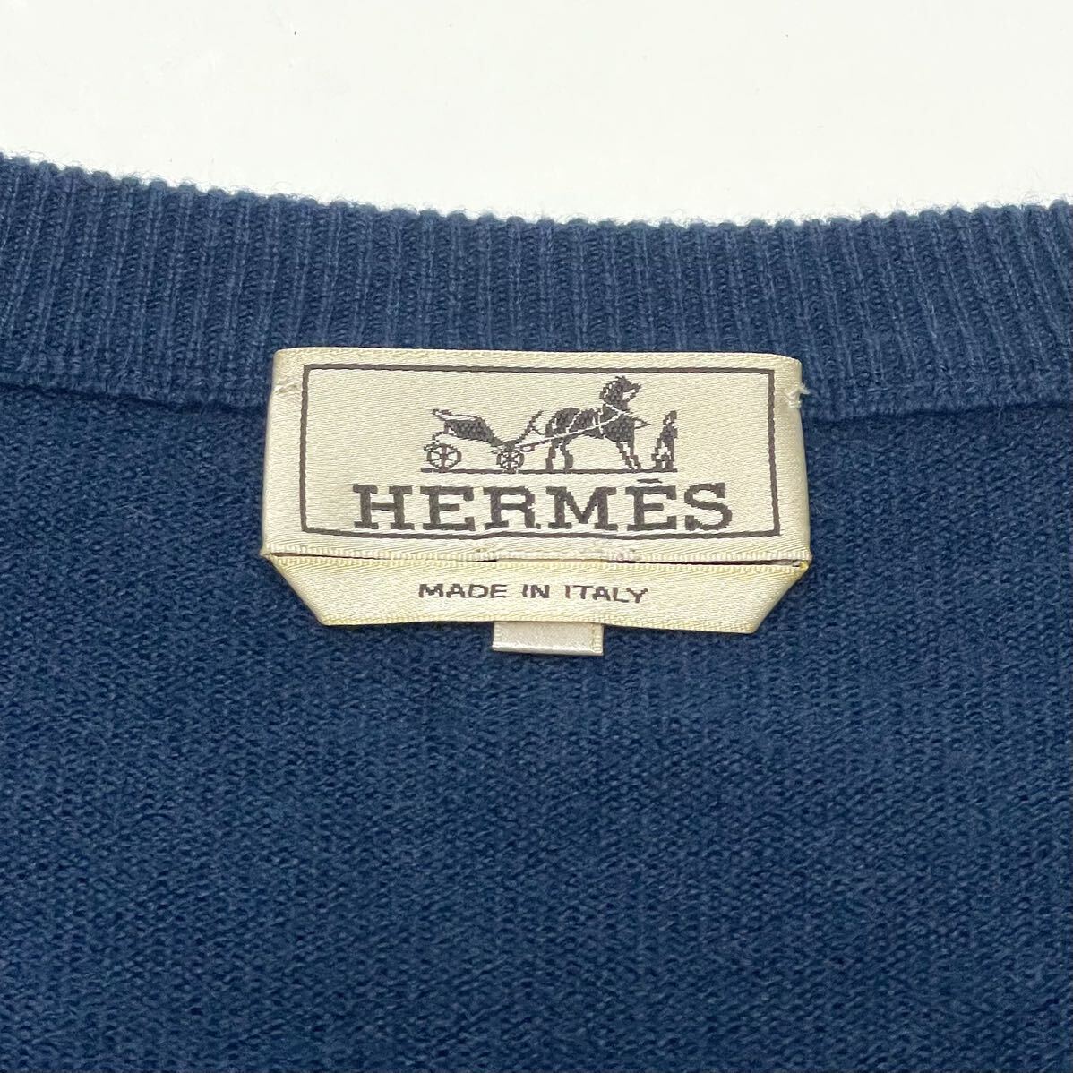 正規品 HERMES エルメス カシミヤ100% ニット Vネック セーター 長袖 トップス cashmere knit sweater ネイビー L イタリア製 メンズ_画像8