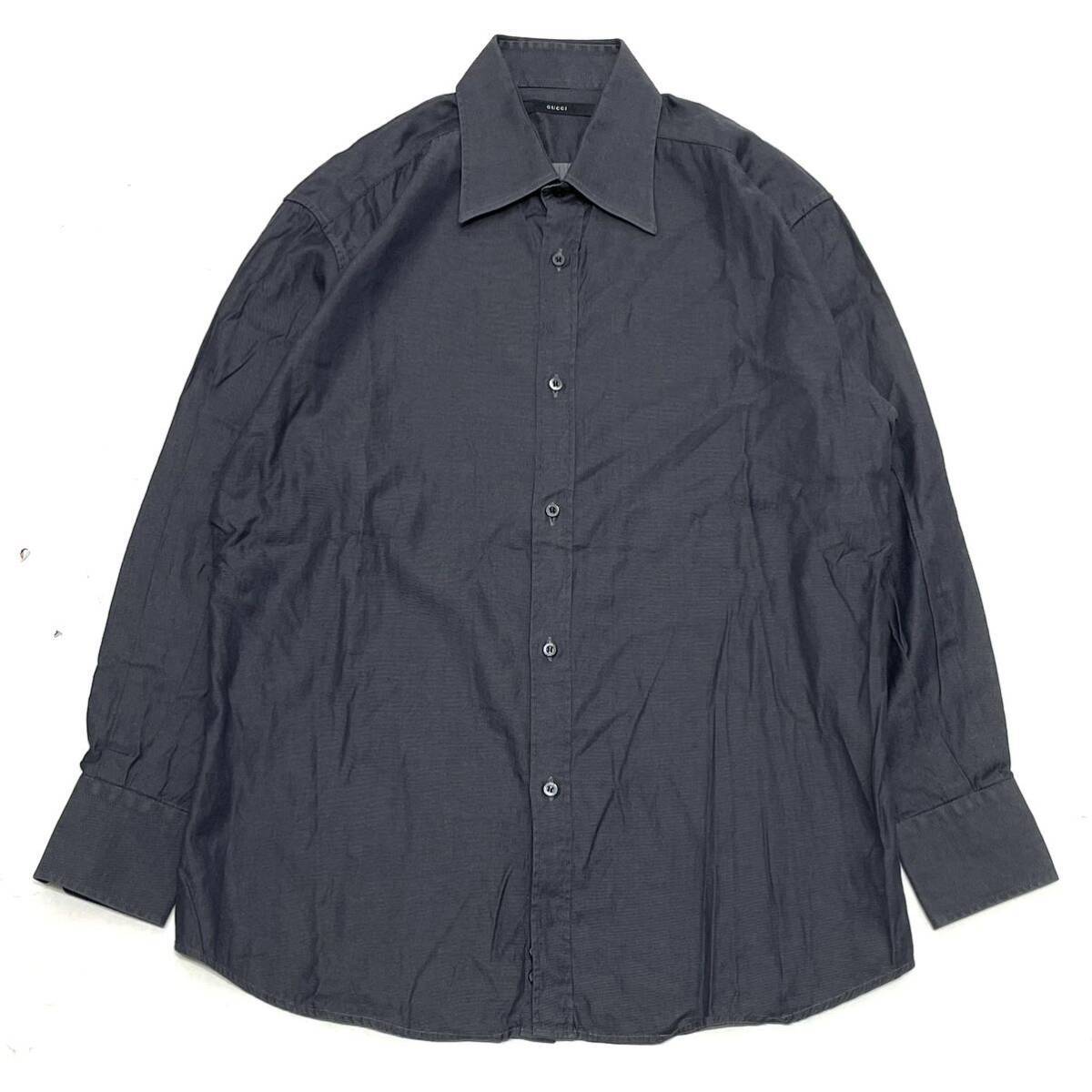 国内正規品 GUCCI グッチ 長袖 デニムコットン L/S Dress shirt ドレス デニムシャツ カッターシャツ カットソー ロゴ ボタン 40 グレー_画像2