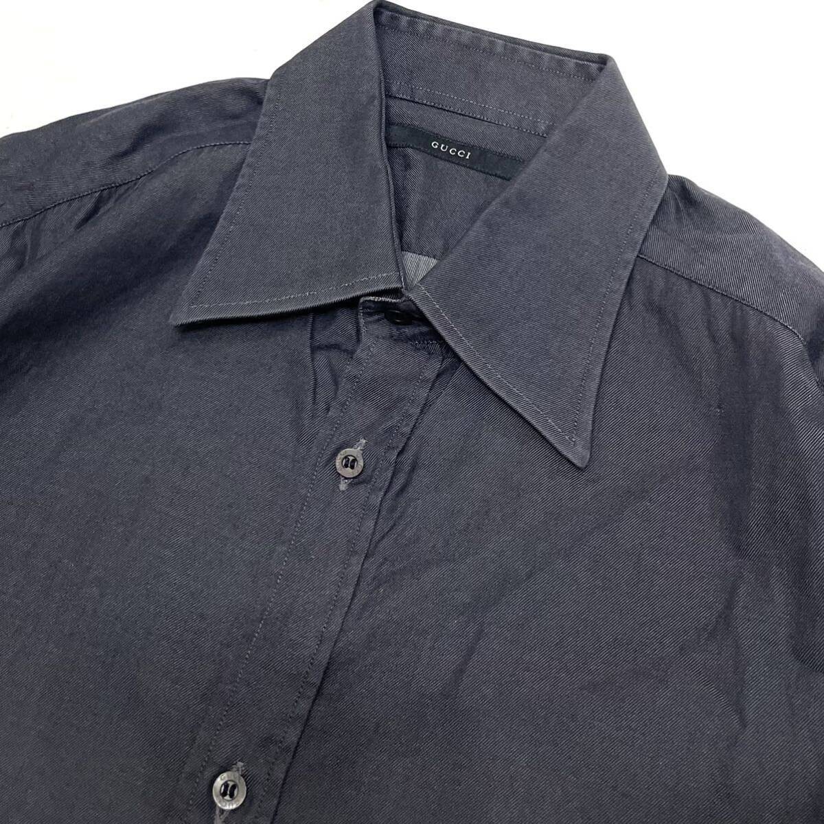 国内正規品 GUCCI グッチ 長袖 デニムコットン L/S Dress shirt ドレス デニムシャツ カッターシャツ カットソー ロゴ ボタン 40 グレー_画像5