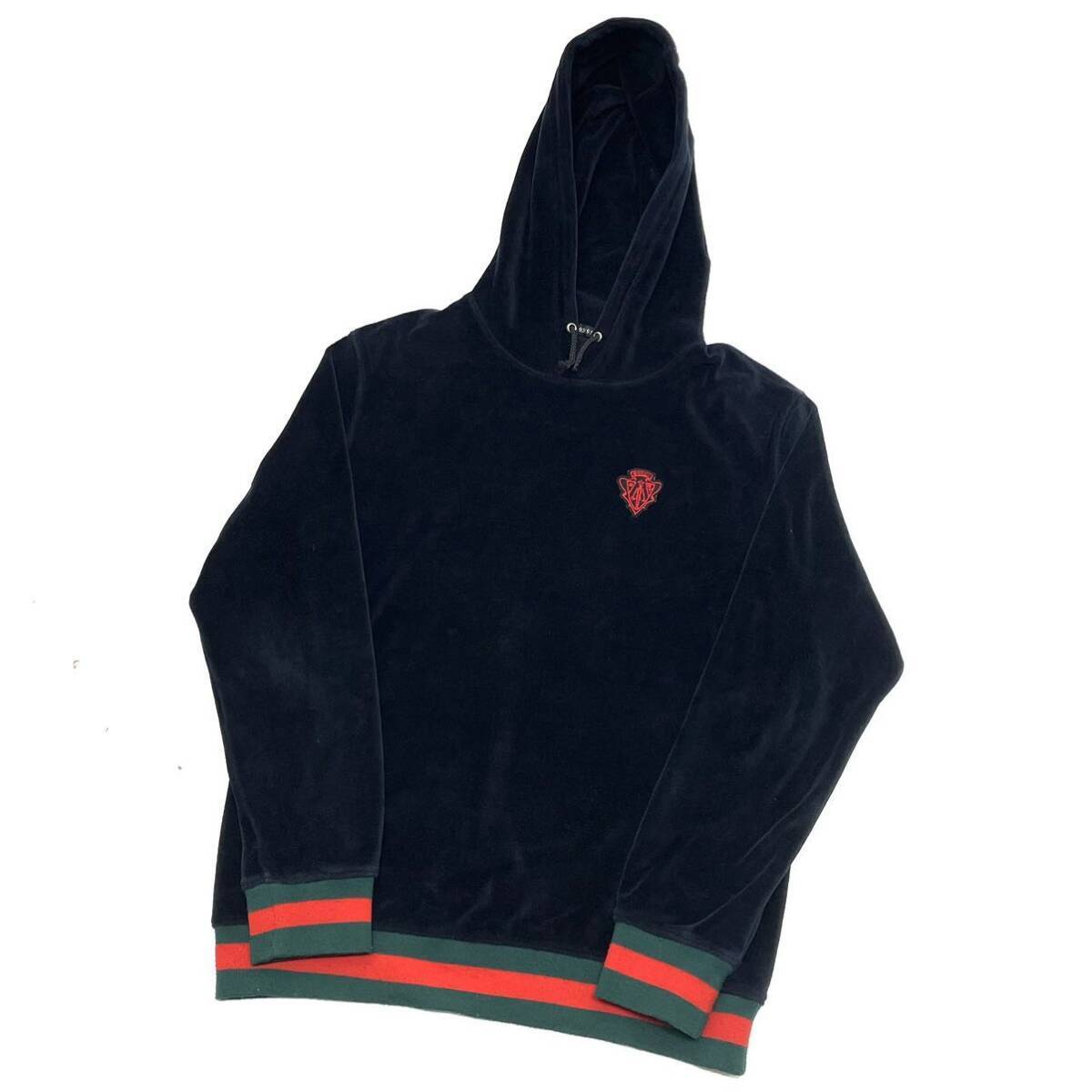 正規品 GUCCI グッチ Emblem Velvet Hoodie ベロア ベルベット フーディー プルパーカー エンブレム ロゴ シェリーライン ブラックの画像4