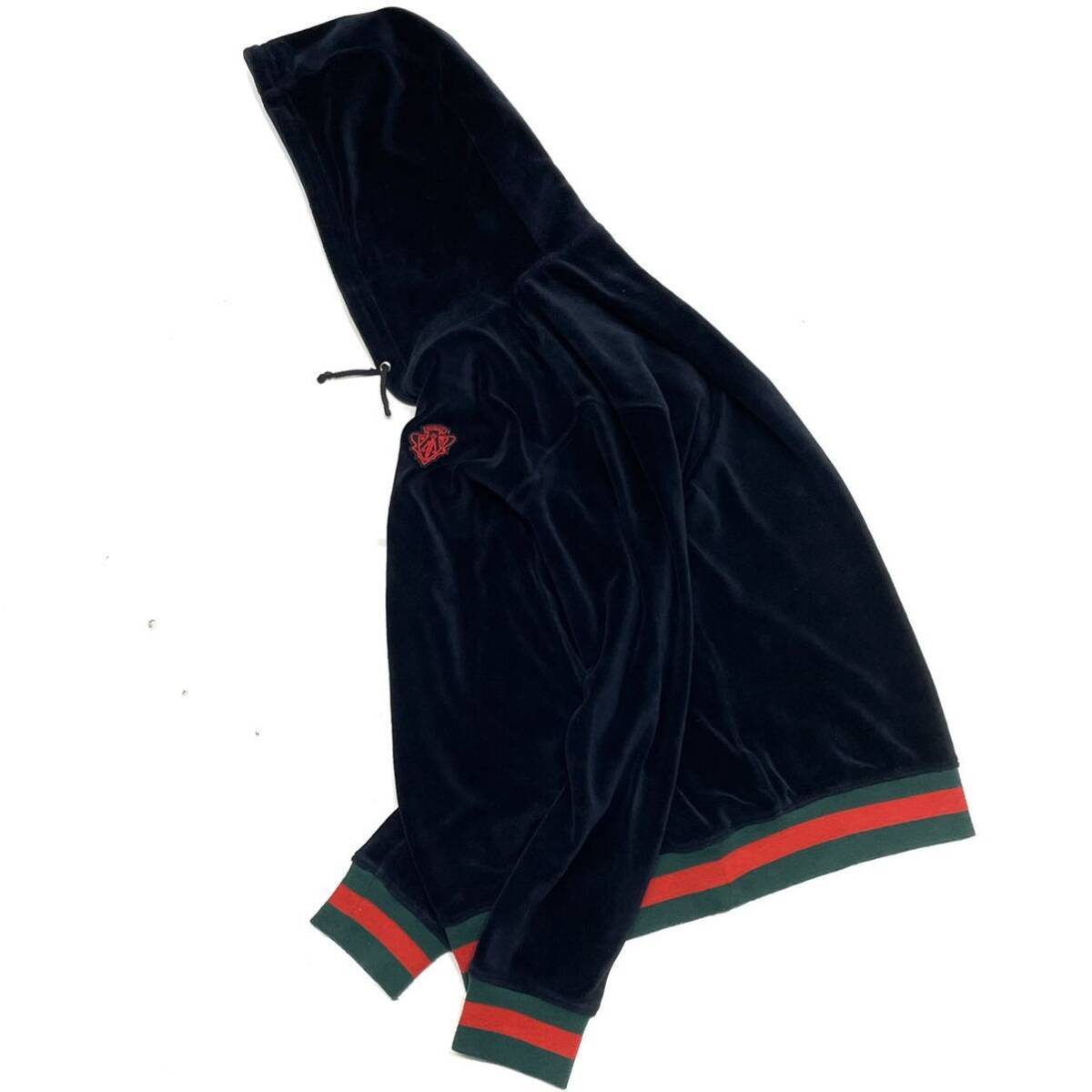 正規品 GUCCI グッチ Emblem Velvet Hoodie ベロア ベルベット フーディー プルパーカー エンブレム ロゴ シェリーライン ブラックの画像5