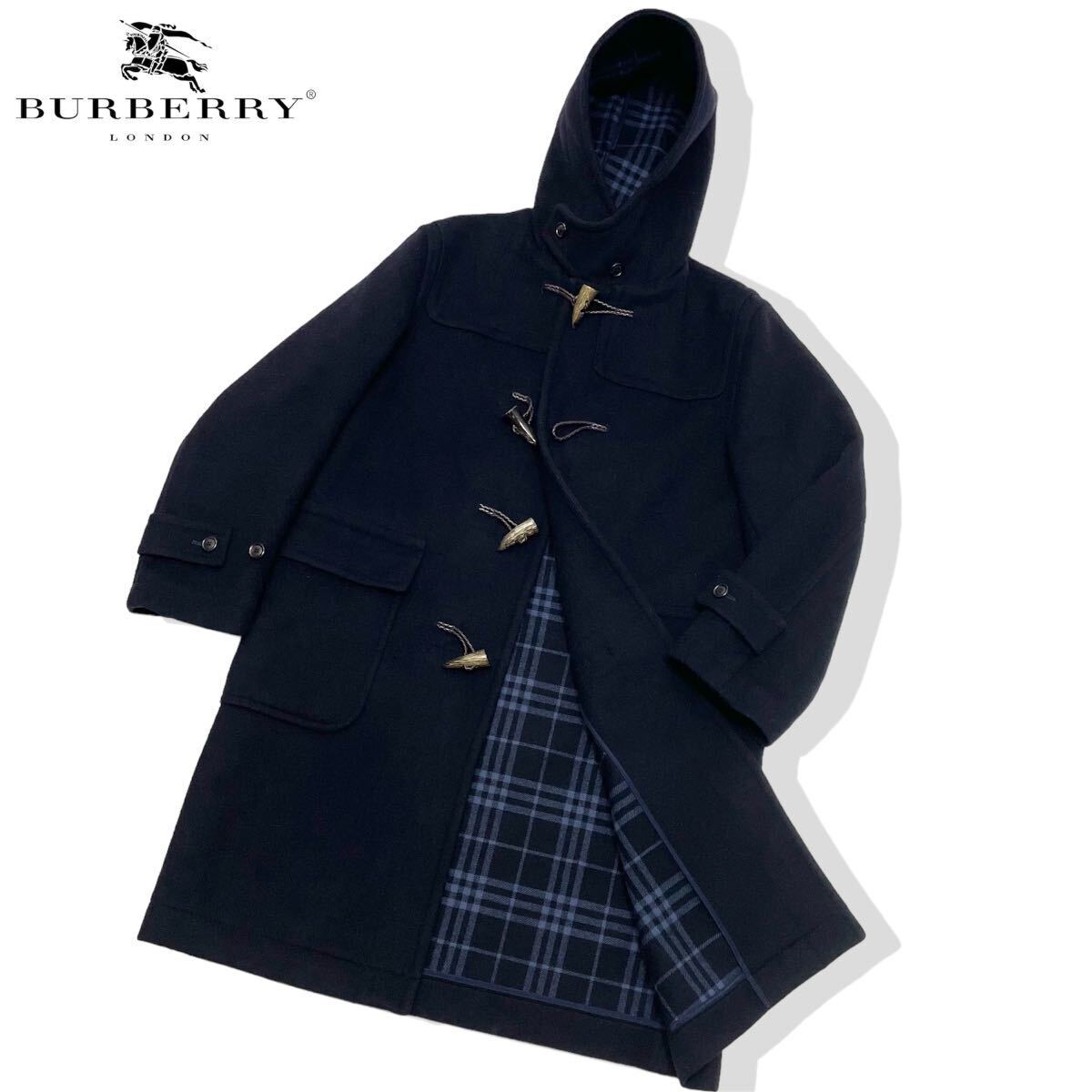 正規品 Burberry London バーバリー ロンドン BBC38-511-29 カシミヤ混 ウール ダッフルコート バーバリーチェック ロング coat ネイビー S_画像1