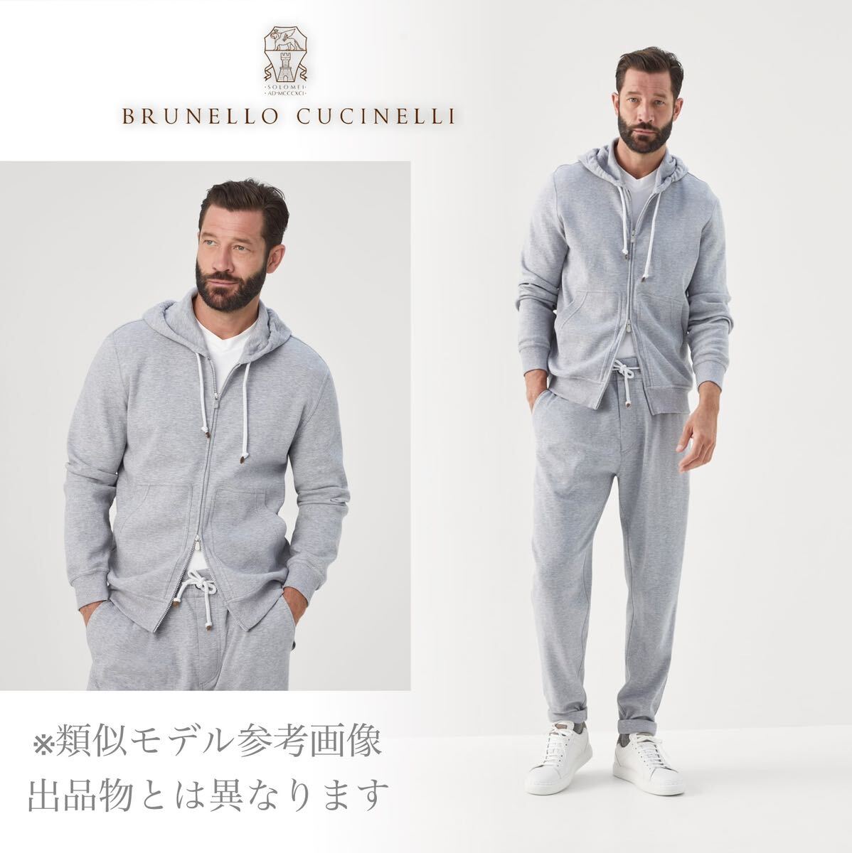 M09★美品★極上パーカー ブルネロクチネリ BRUNELLO CUCINELLI フーディー ライトグレー スウェット リネン コットン ネイビー_画像3