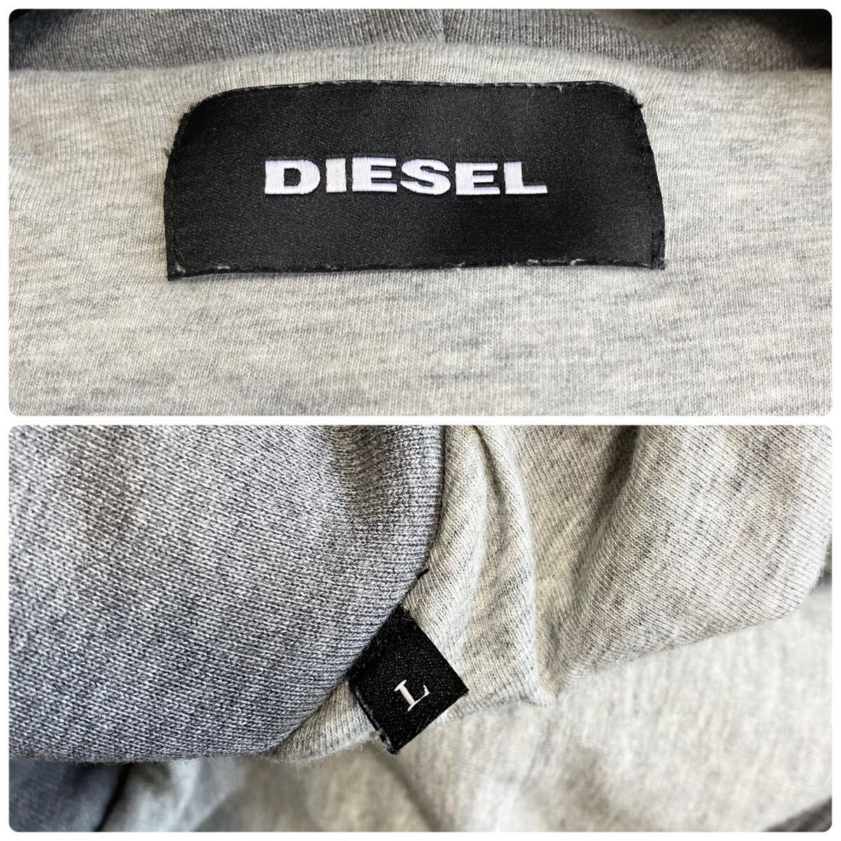 【美品】ディーゼル DIESEL デニム切替 パーカー XL位 ジップ フード ダメージ ジャケット Gジージャン ロゴ金具 インディゴブルー メンズの画像8