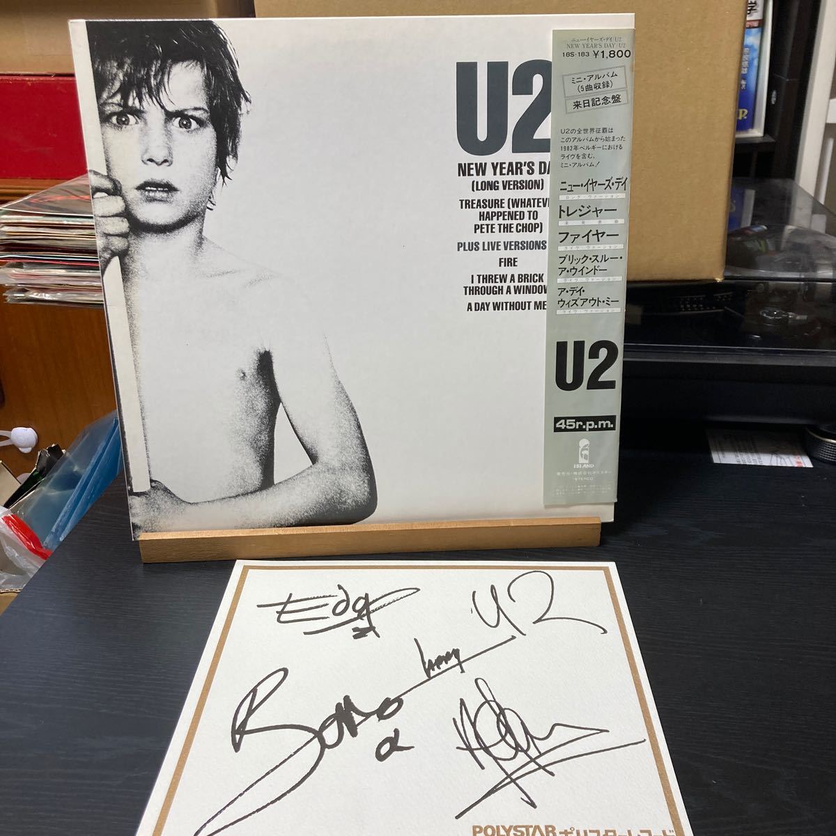 U2 サイン色紙付き【New Year's Day】Polystar 18S-183 LP 帯付 ミニアルバム Rock 1983_画像1