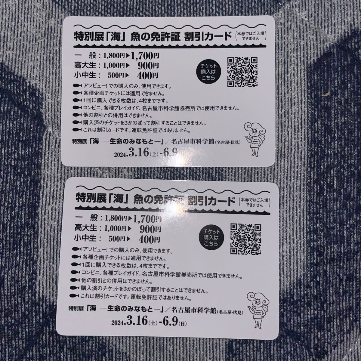魚の免許証　割引カード　２種類、各3枚ずつ（合計6枚セット）