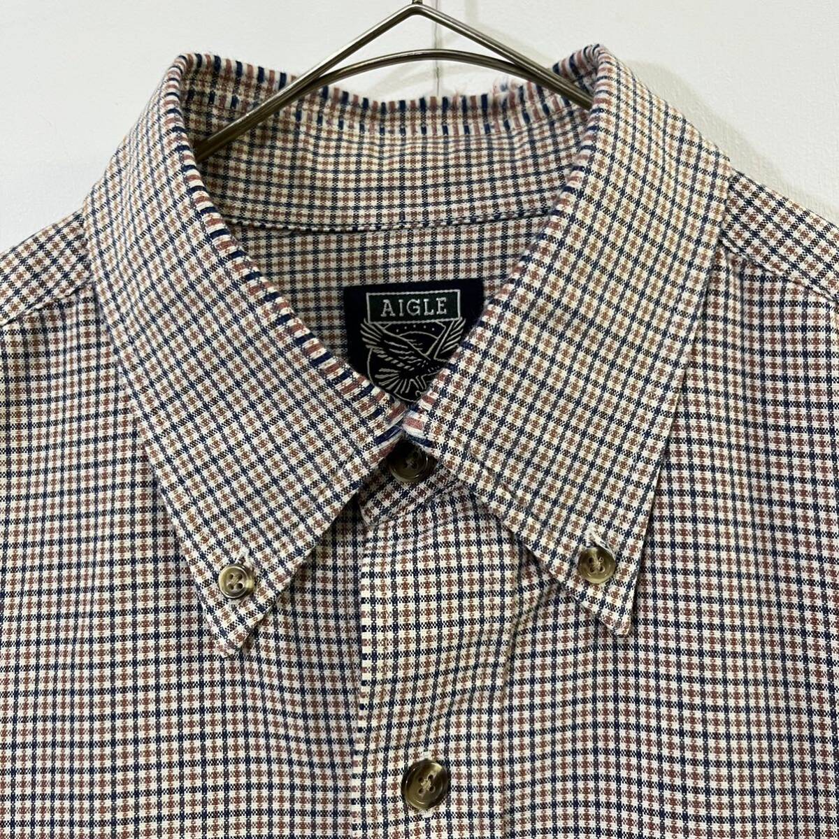 AIGLE button down shirt BD shirt check shirt check pattern total pattern outdoor cotton poly- Aigle [ letter pack post service plus mailing possible ]L