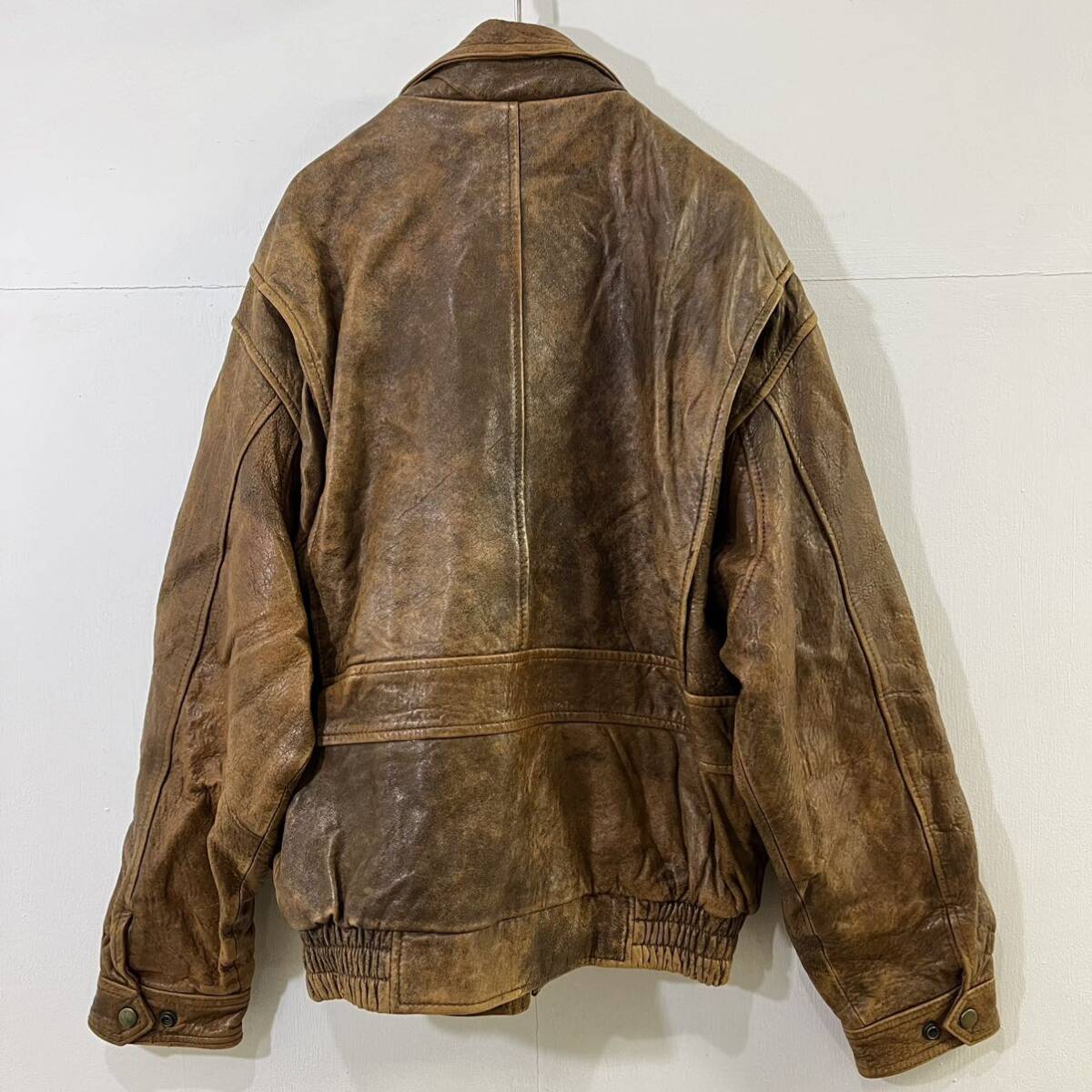 VINTAGE FLIGHT JACKET USA レザーフライトジャケット ラムレザー モチモチレザー ジップアップ 羊革 ブルゾン 上質【送料一律/同梱可能】L_画像4