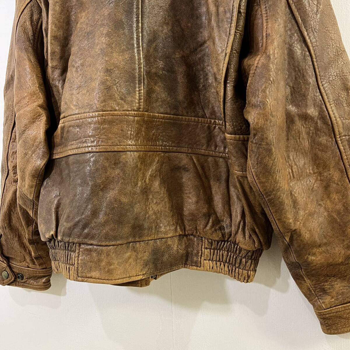 VINTAGE FLIGHT JACKET USA レザーフライトジャケット ラムレザー モチモチレザー ジップアップ 羊革 ブルゾン 上質【送料一律/同梱可能】L_画像6