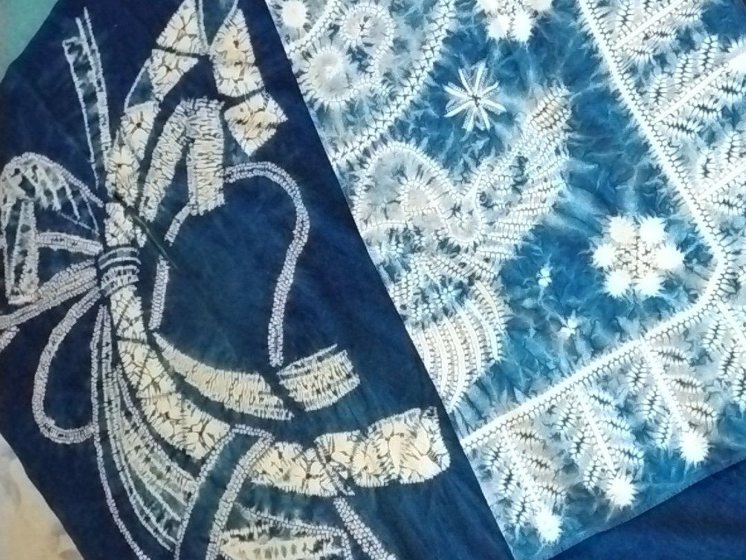 藍染 絞り 藍染め暖簾　テ－ブル掛けセット綿100%