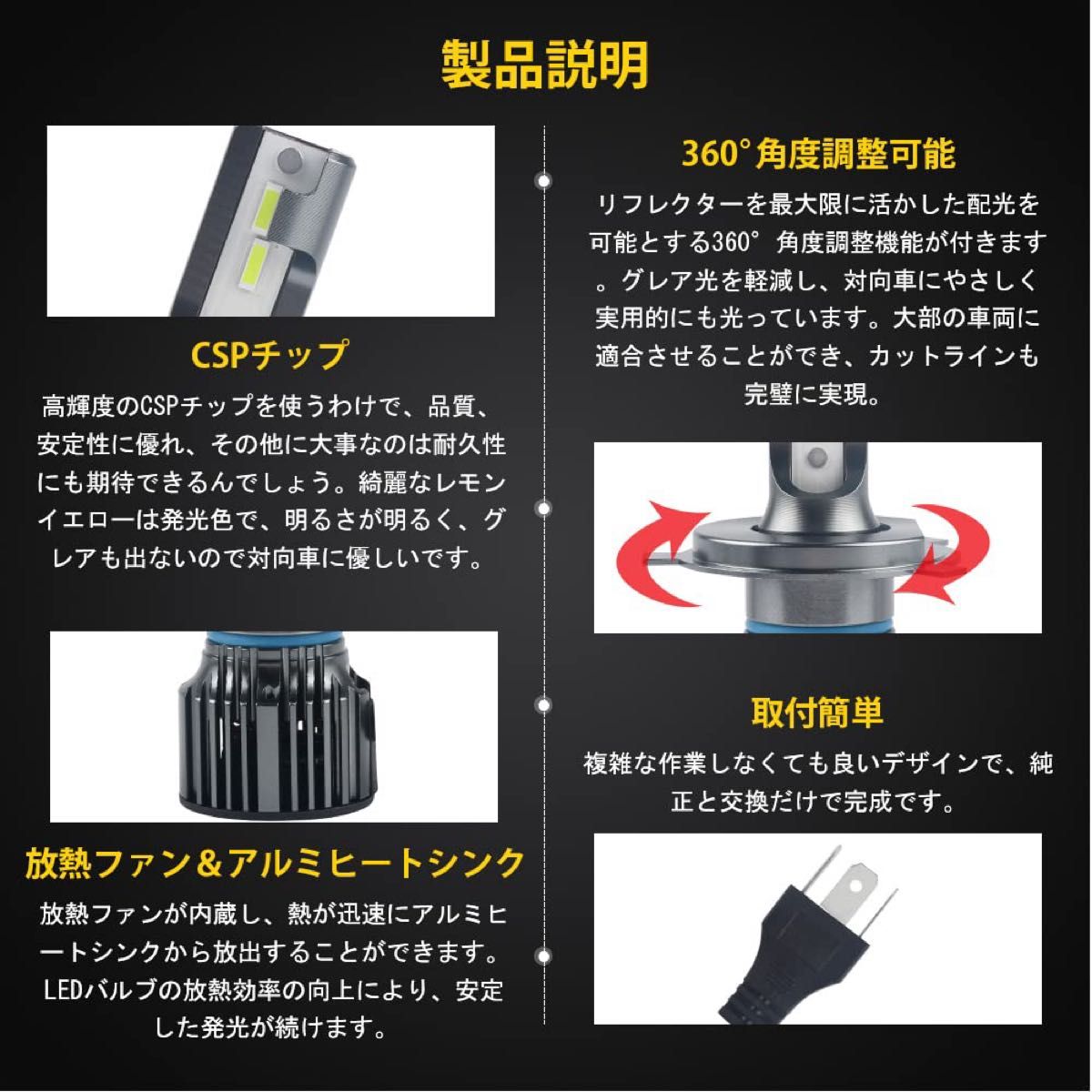 LED フォグランプ ヘッドライト H4 HB2 9003 レモンイエロー ライムイエロー LEDフォグ フォグ バルブ 車用 黄