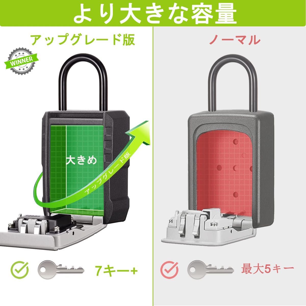キーボックス 暗証番号 鍵 収納ボックス 4桁ダイヤル式 大容量 防犯 盗難防止 日本語説明書付き