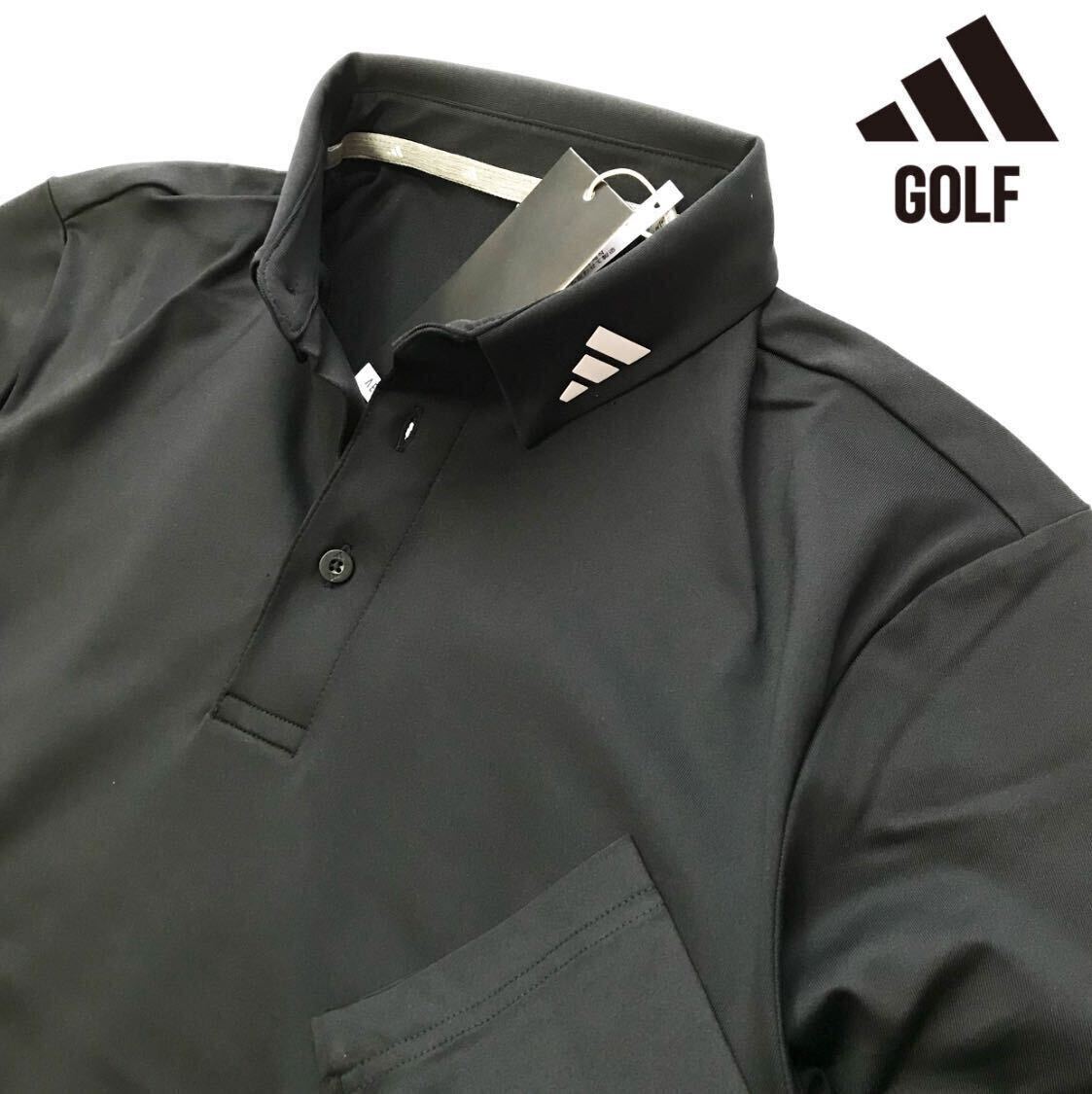 ▲B173新品 【メンズL】黒 アディダスゴルフ 裏起毛 ボタンダウン ポロシャツ 長袖 adidas GOLF ゴルフウェア 高品質生地_画像1