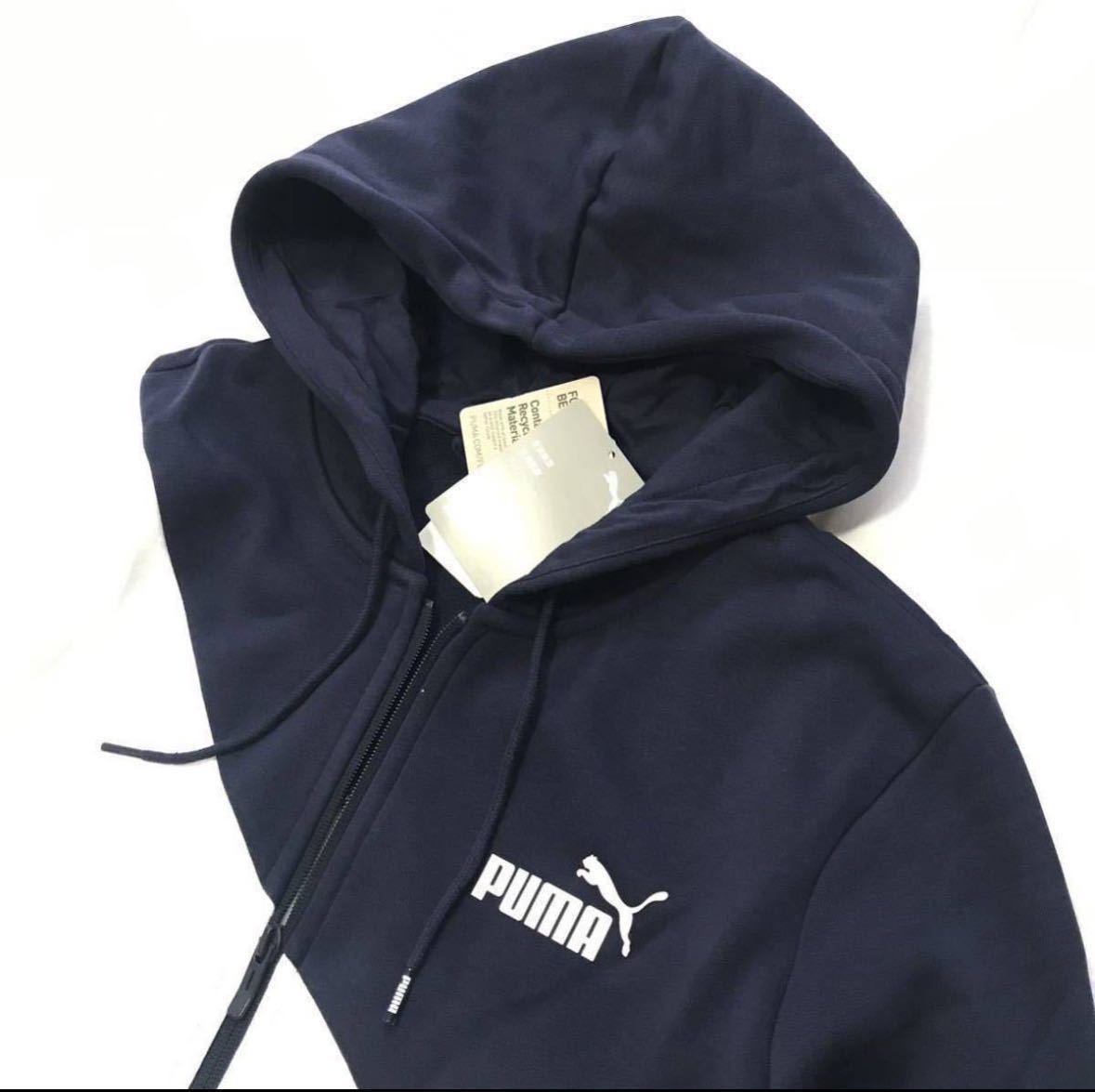 ◎037新品【メンズXL】紺白 プーマ スウェット ゴルフにオススメ パーカー アップ ジャージ 裏起毛 PUMA POWER キャット スポーツウェア_画像2