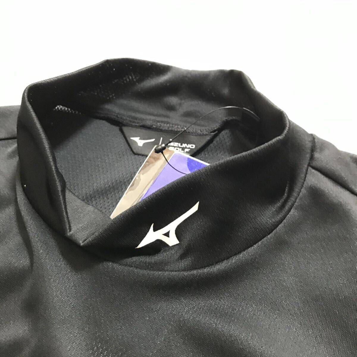 □z033新品【メンズXXL】黒【MIZUNO GOLF】ミズノゴルフ 吸汗速乾DRY 襟ロゴ モックシャツ 半袖 高品質 一枚で着用 ハイネック_画像2