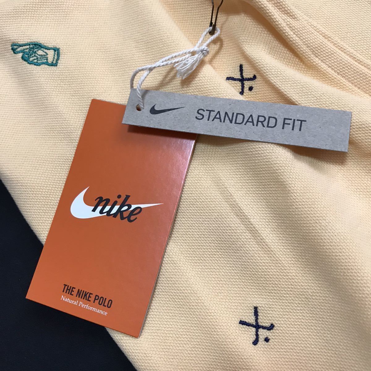 ◆H178新品【メンズM】NIKE GOLF ナイキ ゴルフ 総柄 DRI-FIT 飛び柄 半袖 ポロシャツ ゴールド　ゴルフ_画像7