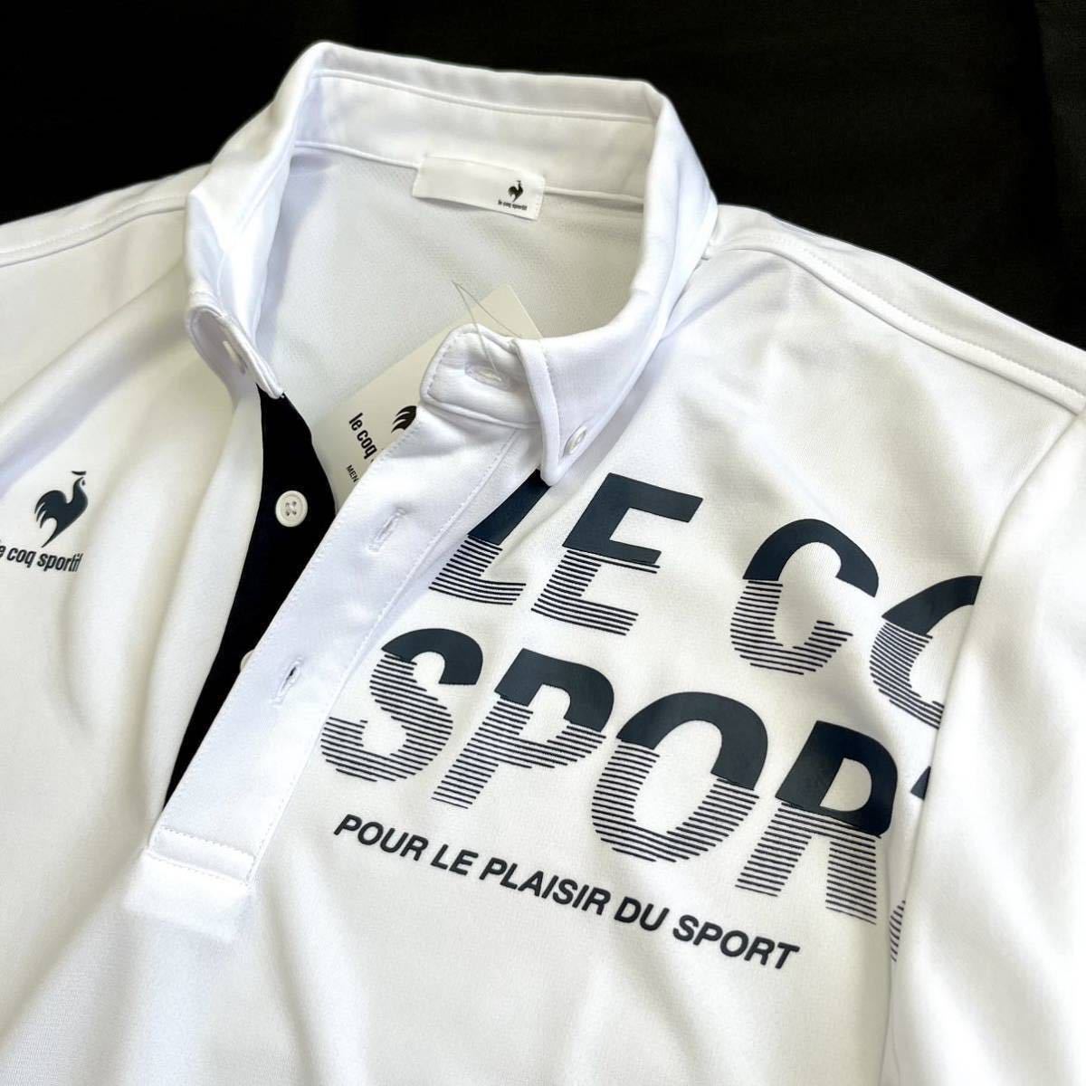 ◆H144新品【メンズL】白ホワイト ルコック 左胸ロゴ 半袖ポロシャツ ゴルフ ボタンダウン le coq sportif ゴルフ さらさら生地 UV_画像4