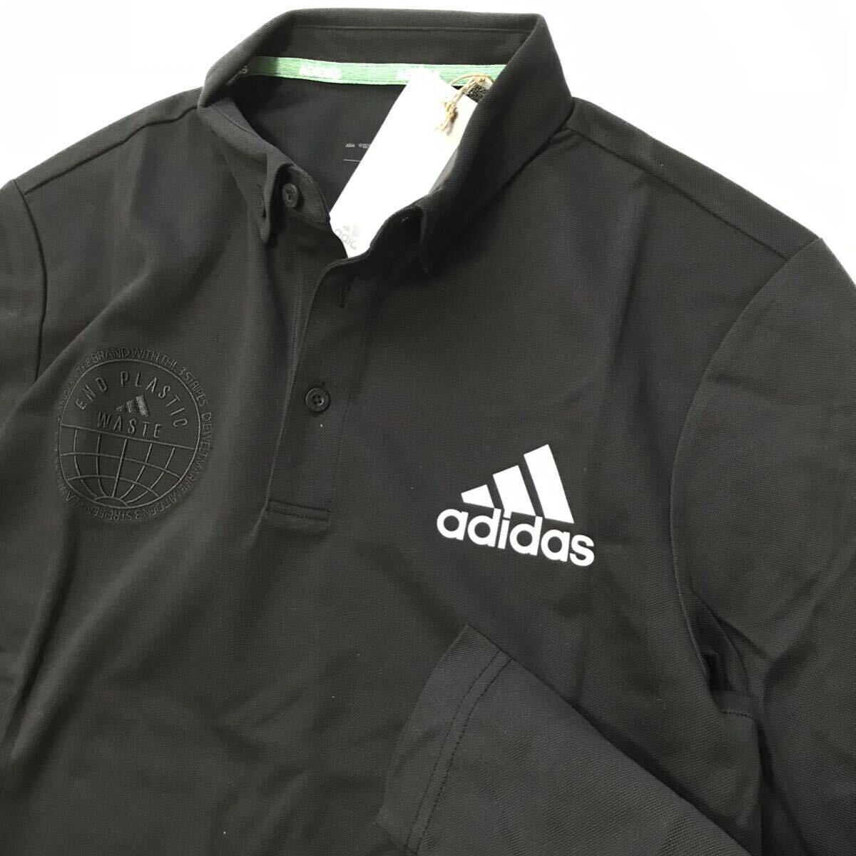 新品 【メンズM】黒 アディダスゴルフ ボタンダウン ポロシャツ 長袖 adidas GOLF ゴルフウェア ブラック_画像3