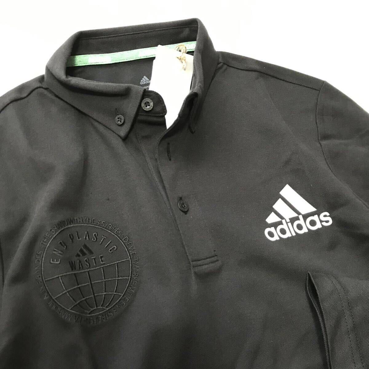 新品 【メンズXL(O)】黒 アディダスゴルフ ボタンダウン ポロシャツ 長袖 adidas GOLF ゴルフウェア ブラックの画像2