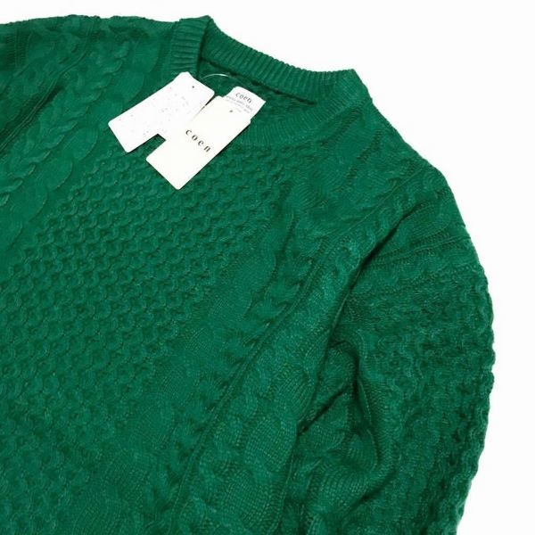 ▼S133 新品 【メンズM】緑 UNITED ARROWS コーエン アラン ケーブル クルーネック ニット 秋冬 メンズ coen フィッシャーマン セーター_画像4