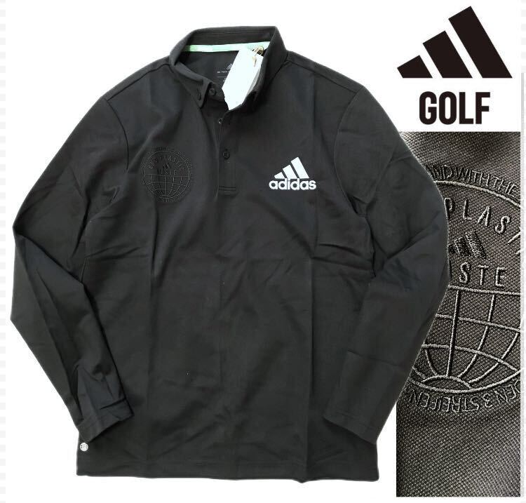 新品 【メンズXL(O)】黒 アディダスゴルフ ボタンダウン ポロシャツ 長袖 adidas GOLF ゴルフウェア ブラックの画像1