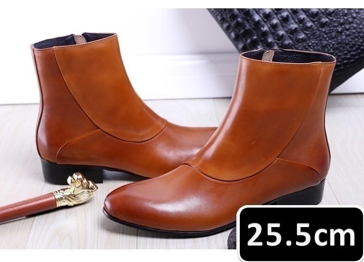 メンズ ビジネス シューズ 本革 ライトブラウン サイズ 25.5cm 革靴 靴 カジュアル 屈曲性 通勤 軽量 新品 ショートブーツ【apa-166】