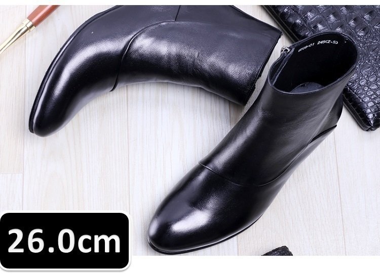 メンズ ビジネス シューズ 本革 ブラック サイズ 26.0cm 革靴 靴 カジュアル 屈曲性 通勤 軽量 新品 ショートブーツ【apa-166】