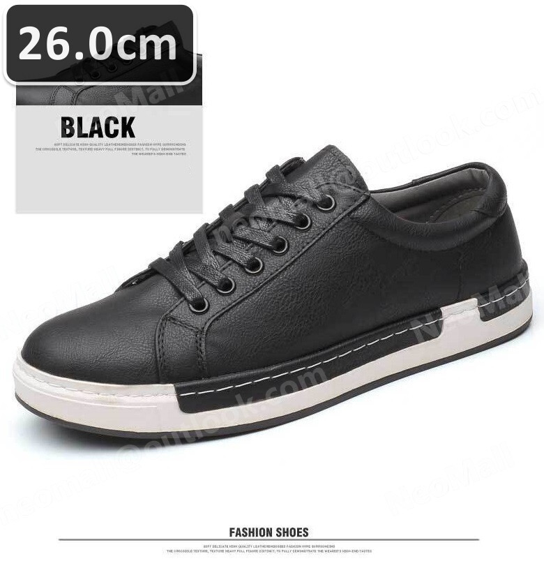 メンズ カジュアル スニーカー ブラック サイズ 26.0cm 革靴 靴 カジュアル 屈曲性 通勤 軽量 インポート品【n041】