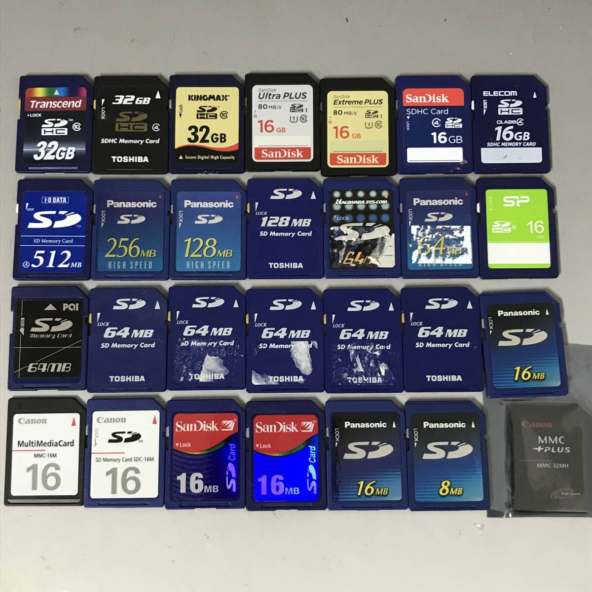 MI7/98 SDカード ～32GB 色々 まとめて28枚 32GB 16GB 512MB 256MB 128MB 64MB 32MB 16MB 8MB 記録媒体 メーカー混在 ※ジャンク 現状品_画像1