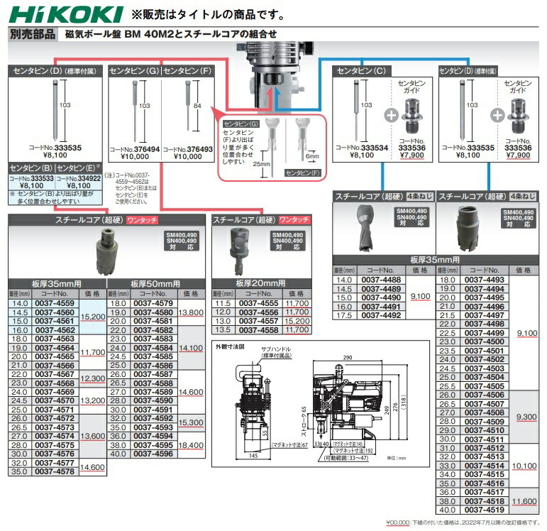 小型便 (HiKOKI) スチールコア (超硬) 4条ねじ 0037-4503 錐径24.5mm 板厚35mm用 00374503 ハイコーキ 日立_画像2