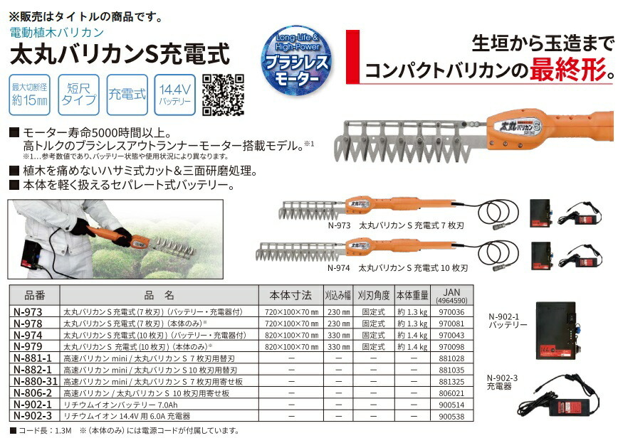 ニシガキ 太丸バリカンS充電式 10枚刃 N-974 バッテリ・充電器付 。_画像2