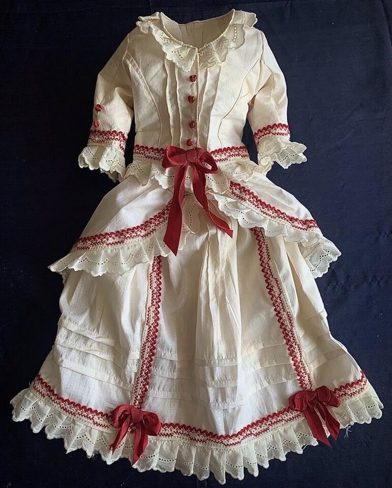 ビスクドール用ドレス 51cm前後の人形用 アンティークコットンファブリック イギリスの専門工房 ファッションドール_画像3