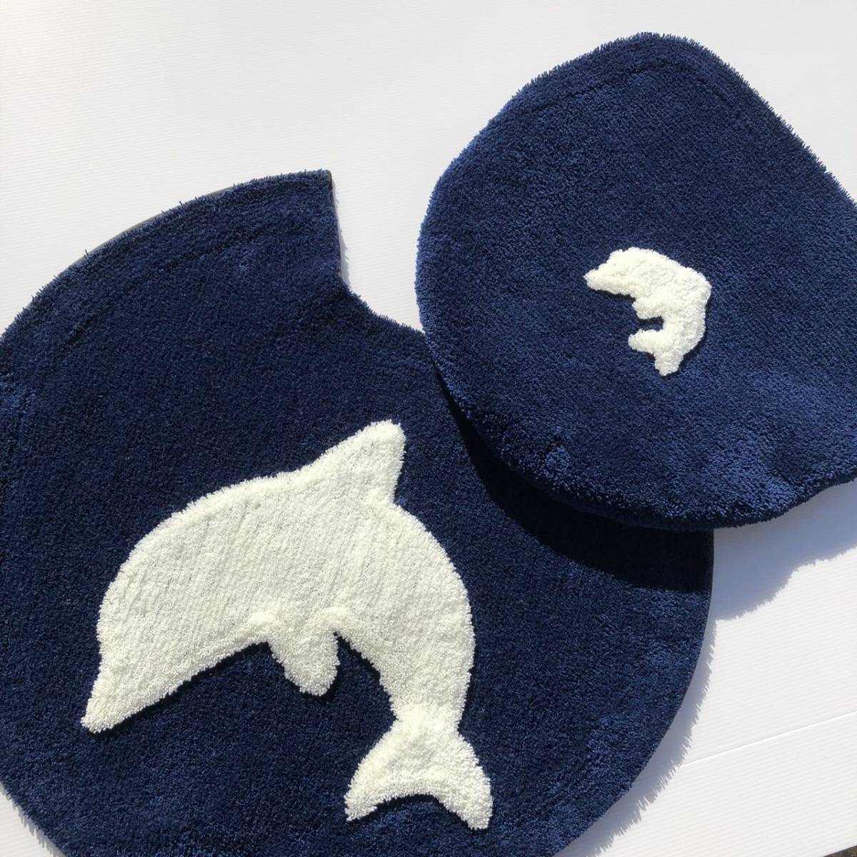  dolphin toilet mat cover cover set ( navy ) new goods [ made in Japan ]