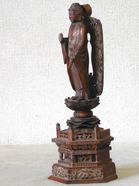 時代【木彫 仏像】釈迦如来 阿弥陀如来 観音菩薩 立像 木製 仏教美術_画像2