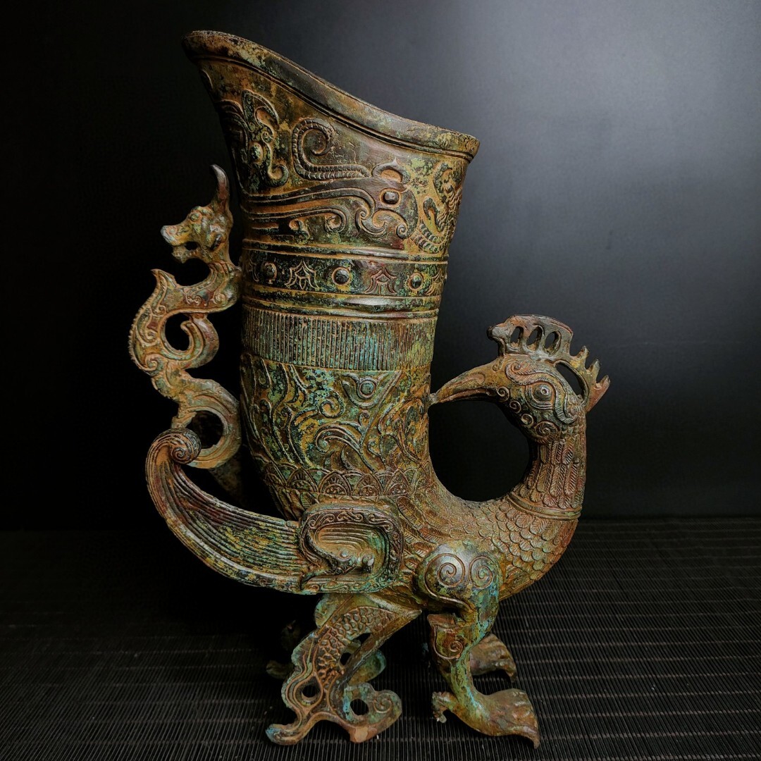 ▽鴻▽ 戦 青銅製 鳳杯 置物 古賞物 中国古玩 中国古美術_画像8
