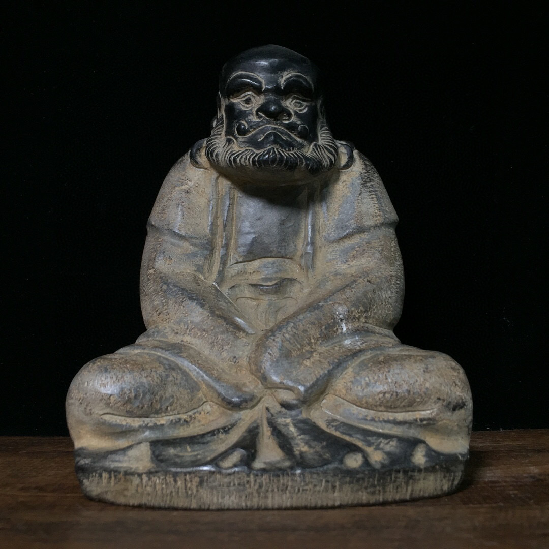 ▽鴻▽ 青石製 細密彫 達摩祖師像 置物 古賞物 中国古玩 中国古美術