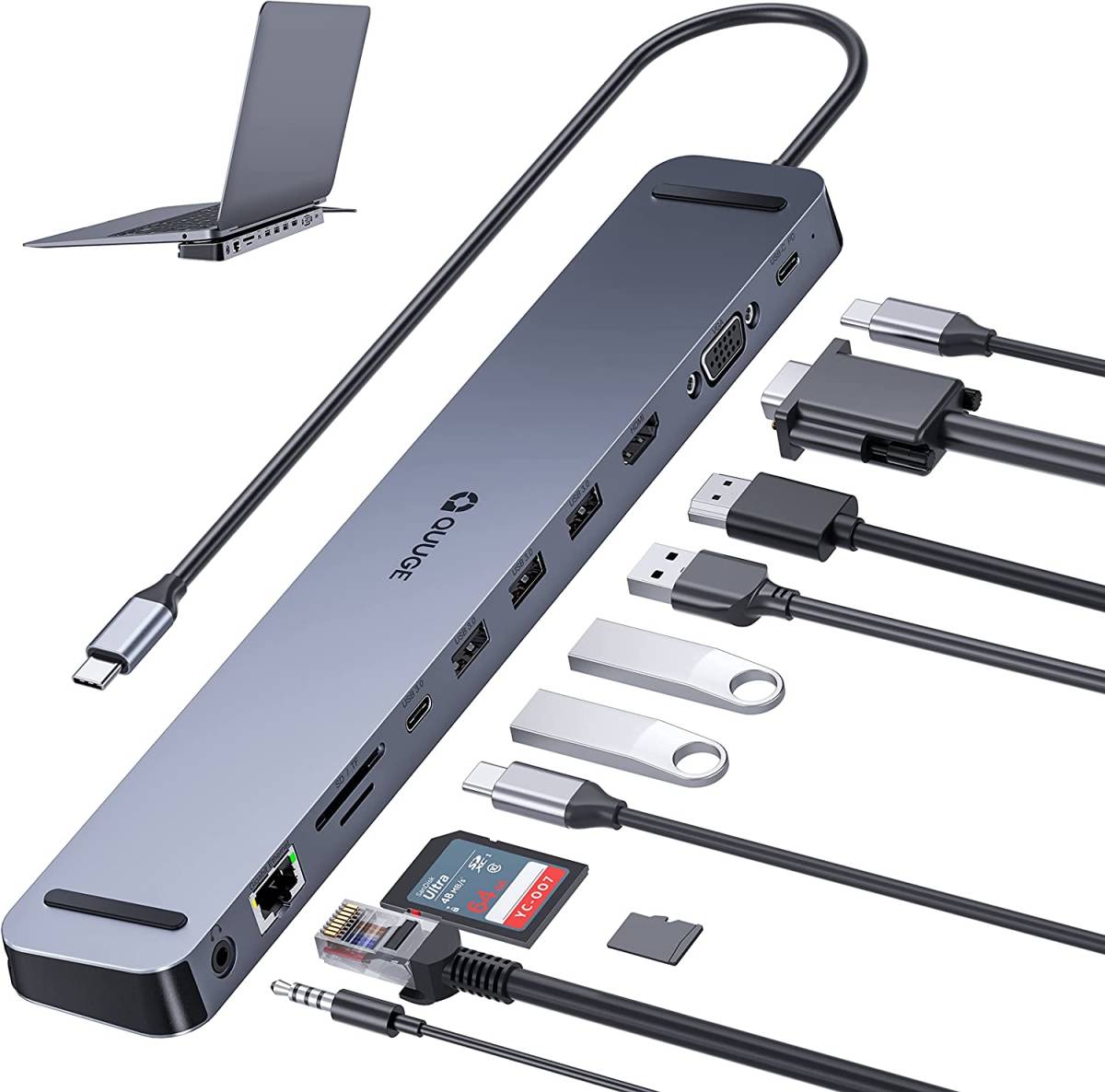 USB C ハブ 11-in-1 USB Type C Dock ドッキングステーション HDMI 1Gbps イーサネット 3.5mm オーディオジャック USB-A 3.0 送料無料_画像1