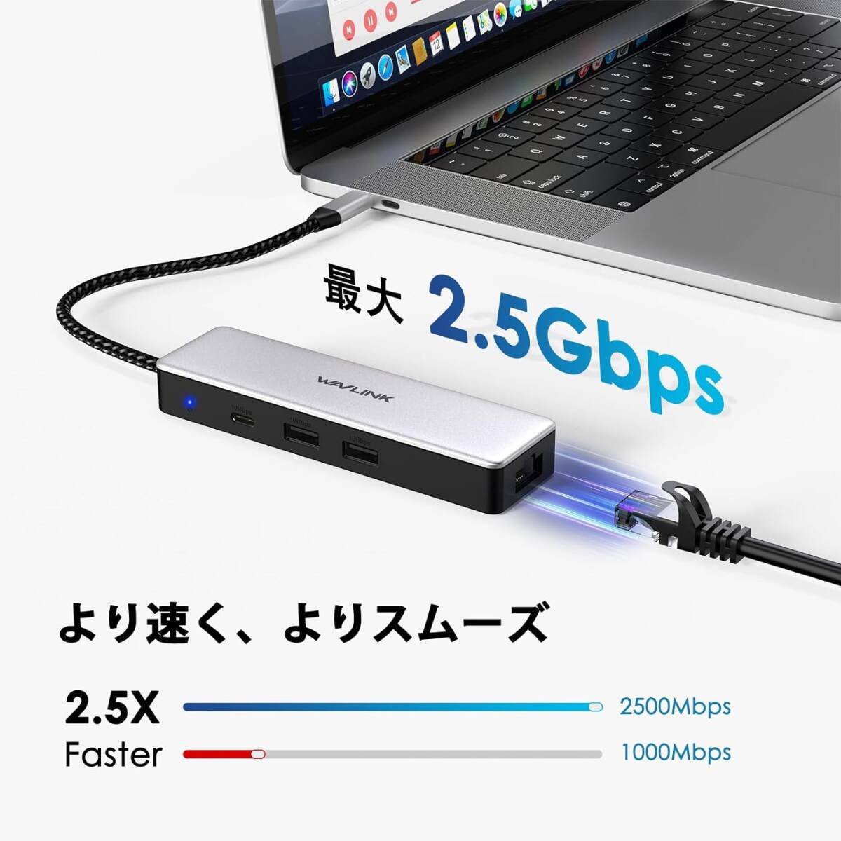 4-in-1USB-Cイーサネットハブ 2.5Gbps超高速有線LANアダプター 10Gbps USB-C、2×10Gbps USB-A ドッキングステーション 超高速の画像7