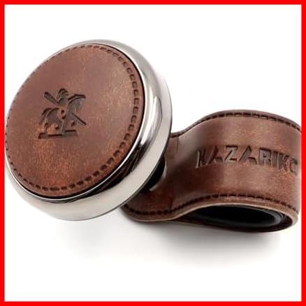 ★DarkBrown★ 革 素材 ハンドル スピンナー ノブ 取付簡単 レザー ステアリング カーアクセサリー 車用 Leather Handle Knob (Dark Brown)_画像1