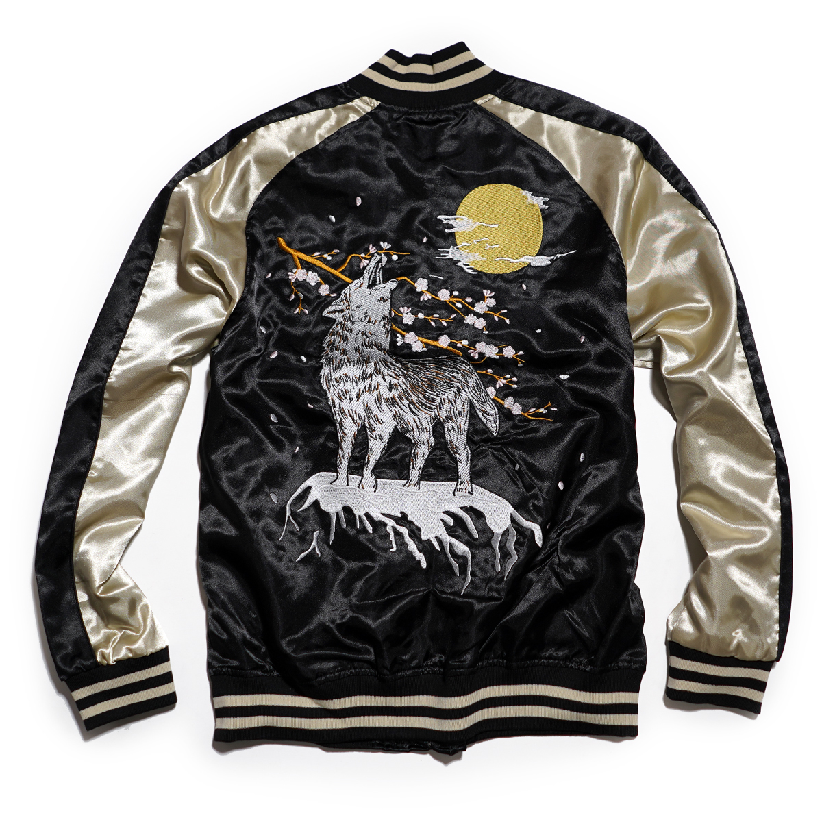 【新品】スカジャン スーベニアジャケット ■ 4Lサイズ / ブラック黒 狼 ■ 和柄 刺繍 サテン SKAb962kの画像2