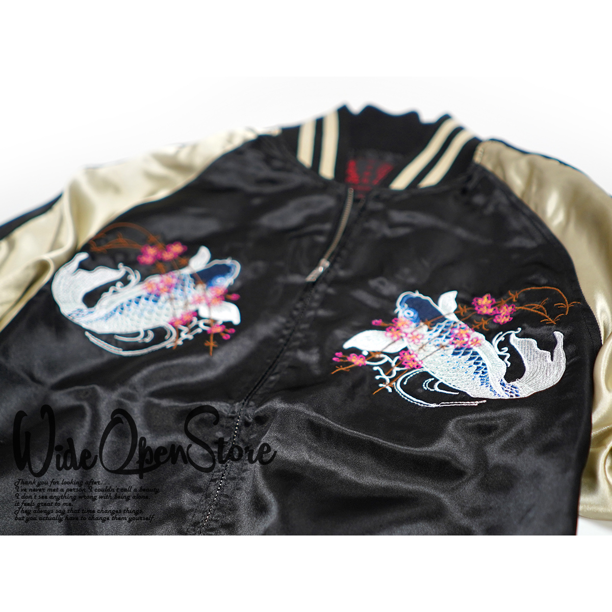 【新品】スカジャン スーベニアジャケット ■3Lサイズ / ブラック黒 鯉■和柄 刺繍 サテン SKAb962kの画像3