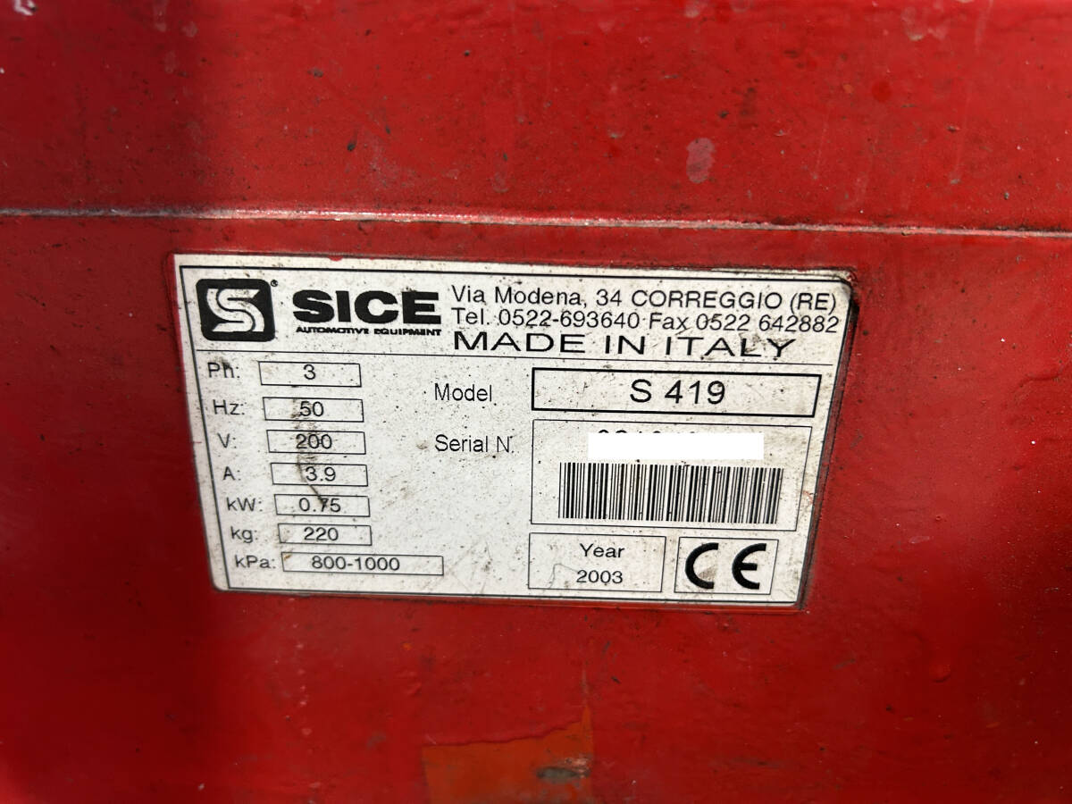 10663 中古 引取限定 タイヤチェンジャー SICE イヤサカ S419 200V サポートアーム付 イタリア 22インチ 自動車整備工具ホイールバランサー_画像10