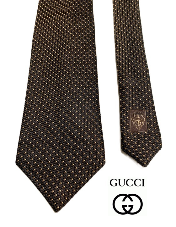 【中古　美品】★GUCCI★グッチ★　ネクタイ　ブラウン系　ドット柄（同系色）　シルク100％　イタリア製　100118_画像2