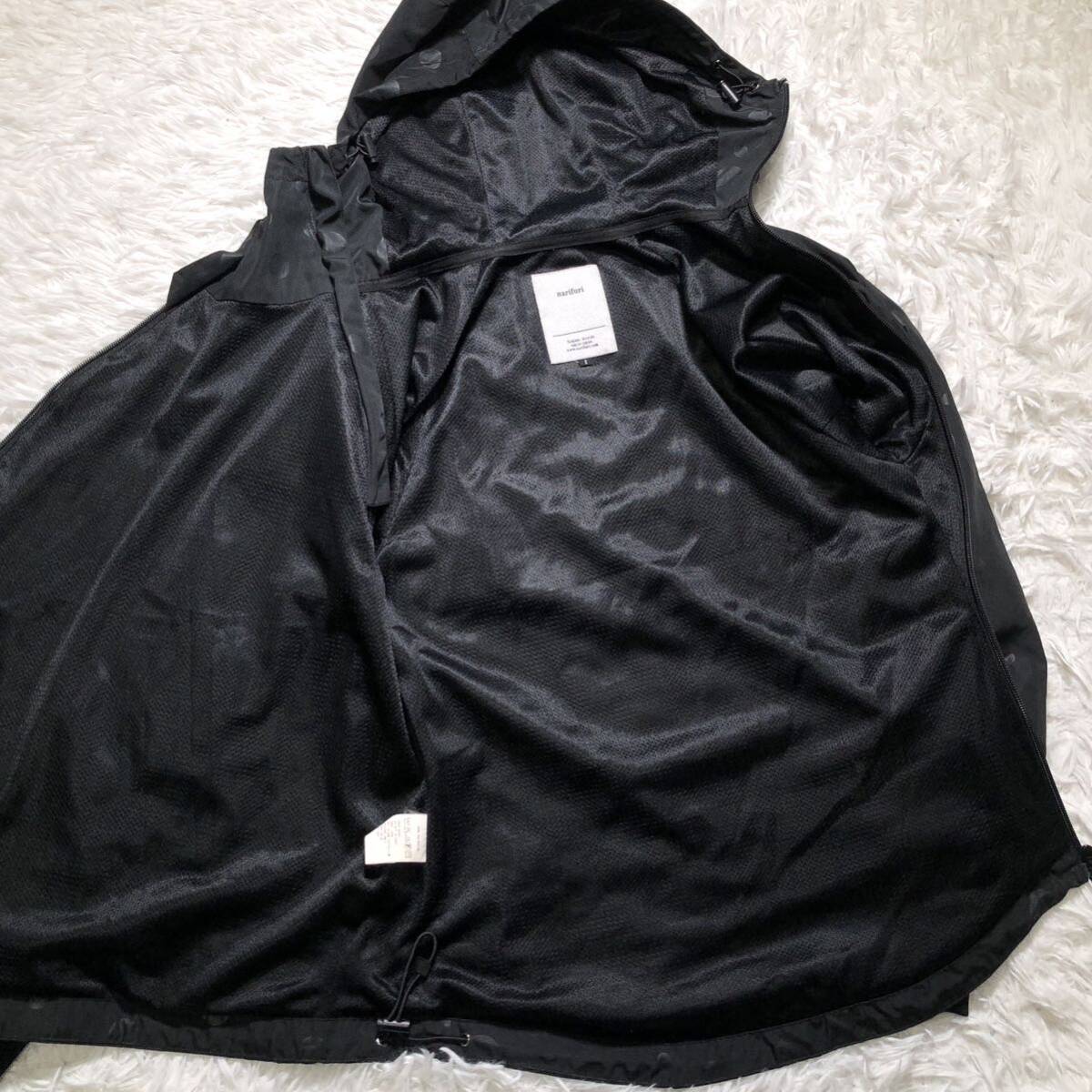 【美品】narifuri ナリフリ　ドット柄　シェルジャケット　サイズ1 ブラック　黒　止水ジップ　防風　撥水　変形デザイン　裾ジップ　_画像6