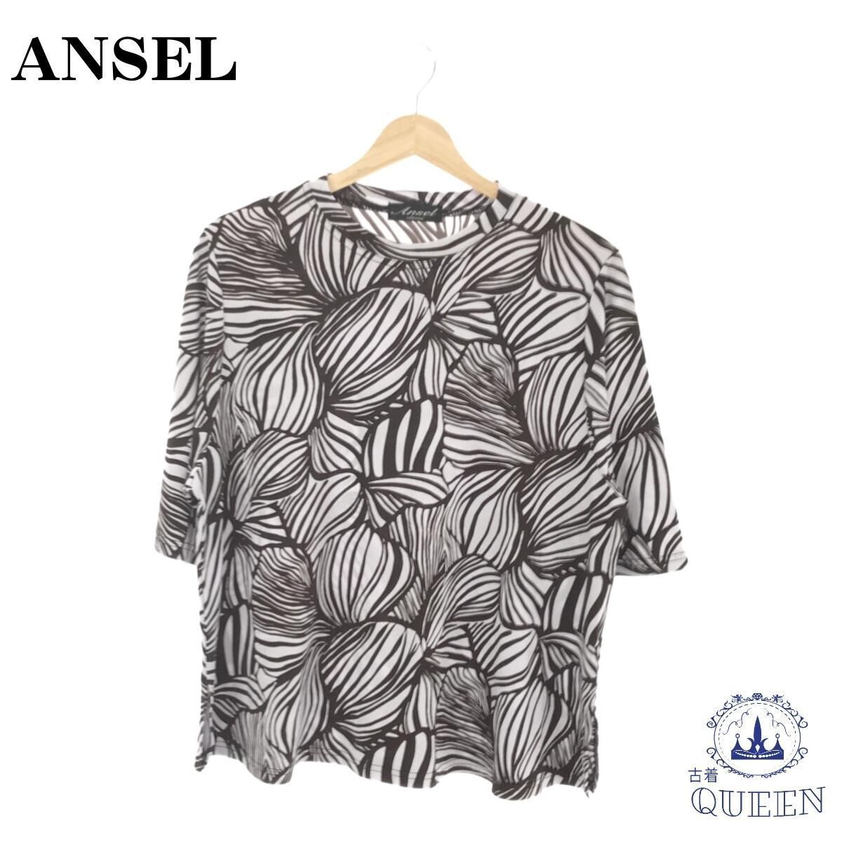 【訳アリ】 ANSEL トップス Tシャツ 半袖 プリント カジュアル レディース 総柄/ブラック LL 901-3881 送料無料 古着_画像1